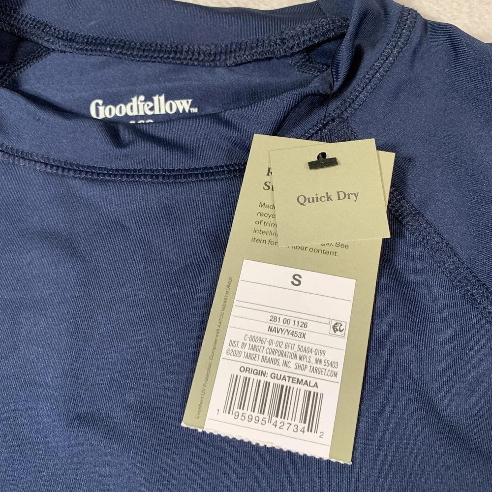 Goodfellow Shirt Mens Small Navy‎ Blue UPF 50+ Quick Dry Swim Tee Rash Guard NEW